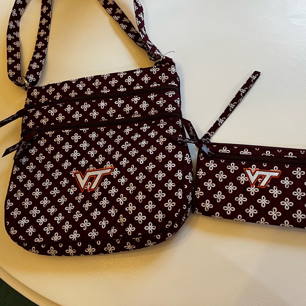 Vera Bradley Maroon and White Crossbody Bag and matching wallet